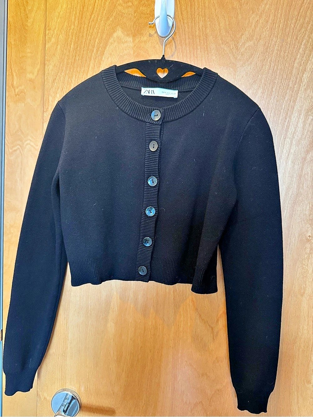 Zara Cropped Button Front Cardigan Black Small